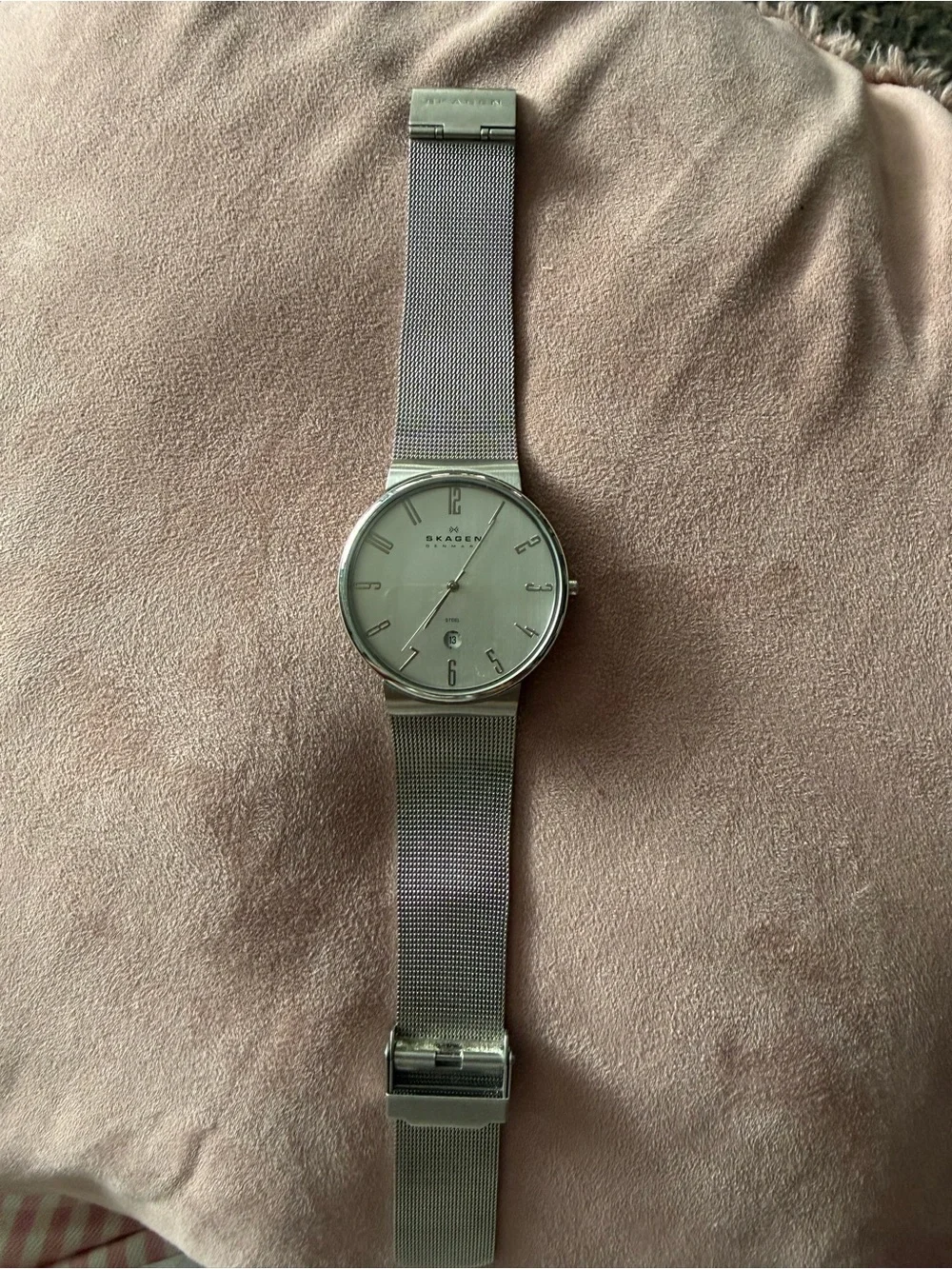 Skagen Silver Men's Stainless Steel Mesh Watch with White Dial